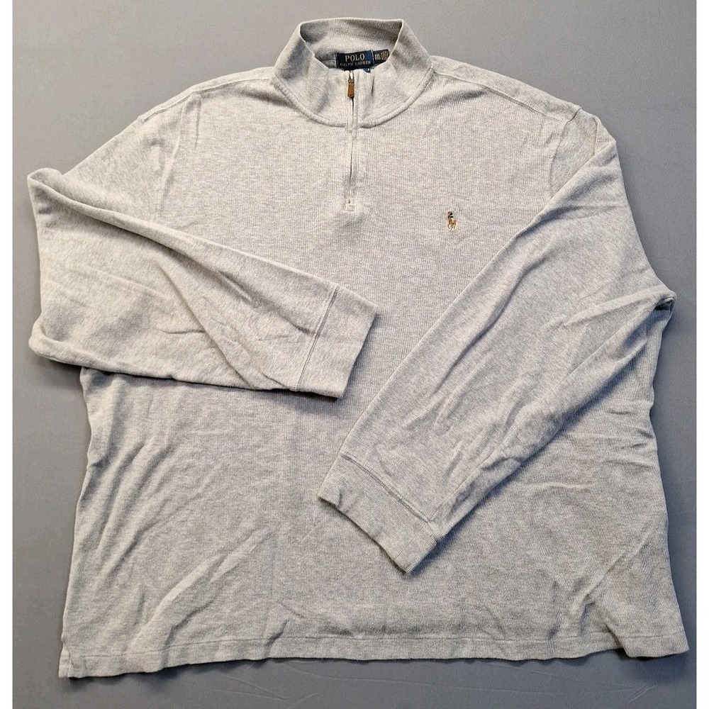 Polo Ralph Lauren Mens 2XL Gray 1/4 Zip Pullover Estate Rib Flesh Pony Preppy - Picture 2 of 10